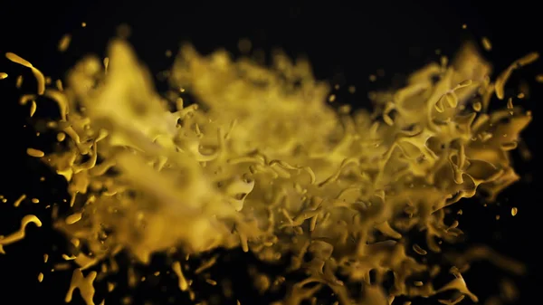 Brilho bonito, abstrato, amarelo da água que gira na ação congelada no fundo preto, laço sem emenda. Salpicos de água dourada girando, de perto . — Fotografia de Stock