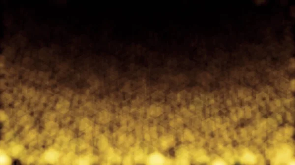 Abstrakta suddig guldglitter damm flyter från topp till botten. Lysande små gula vaga partiklar flyttar på svart bakgrund. — Stockfoto