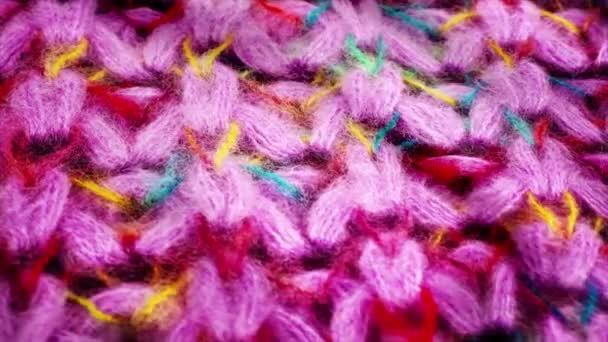 Struttura in lana, drappeggiato modello tessile primo piano. Tessuto di lana texture sfondo. Dettagli visibili in fili delicati, che compongono il tessuto — Video Stock