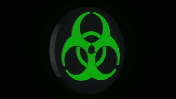 Radiation Biohazard Death Quarantine (en inglés). Establecer signos. Fondo negro. Diseño de símbolo radiactivo — Vídeo de stock