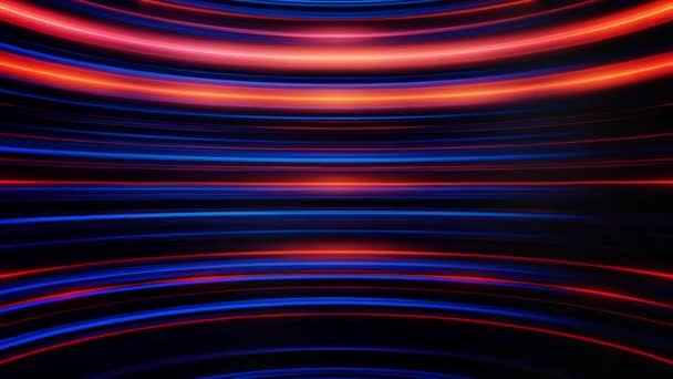 Schwingende Streifen schimmernden Lichts, die sich endlos und parallel zueinander bewegen. abstrakte bunte Hintergrund mit geschwungenen, roten und blauen Linien, nahtlose Schleife. — Stockvideo