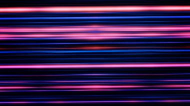 Siyah arka plan ve dönen, kesintisiz döngü üzerinde parlayan etkileyici düz mavi ve kırmızı çizgiler. Parıldayan ışınları sonsuz iplik.