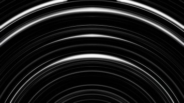 Abstract black and white circle beating on black background. Monochrome shimering curved lines moving slowly. clipart