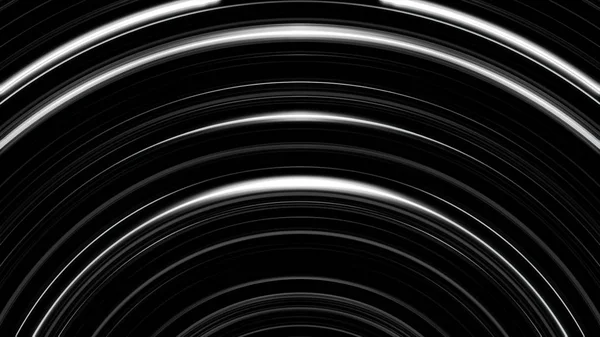 Abstrato círculo preto e branco batendo no fundo preto. Monocromático brilhando linhas curvas movendo-se lentamente . — Fotografia de Stock