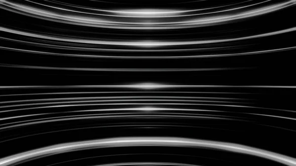 Schwarz-weiße parallele runde Linien, die sich endlos bewegen, nahtlose Schleife. schön leuchtende gebogene Strahlen leuchtenden Lichts, monochrom. — Stockfoto