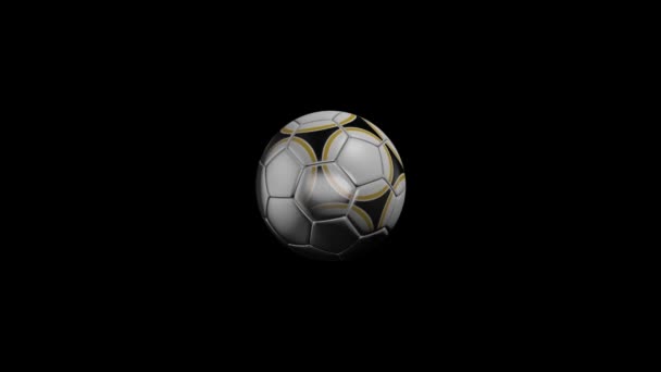 黒い背景に反射と黒の背景上にサッカー ボールのサッカー アニメ。サッカー ボール バック グラウンド — ストック動画
