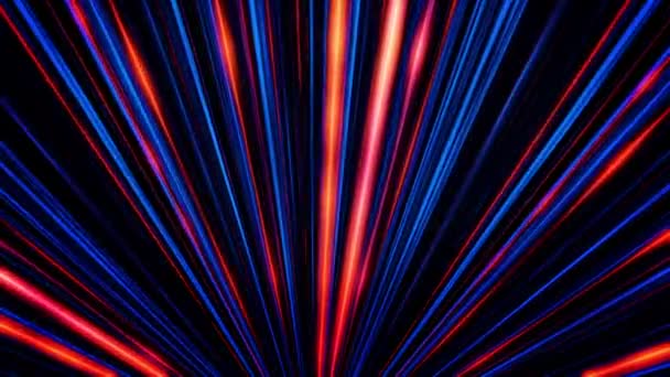 Abstract colorful animation with straight, shimmering, blue and red rays shining from one point. seamless loop. Beautiful glowing lines moving endlessly. — Stock Video