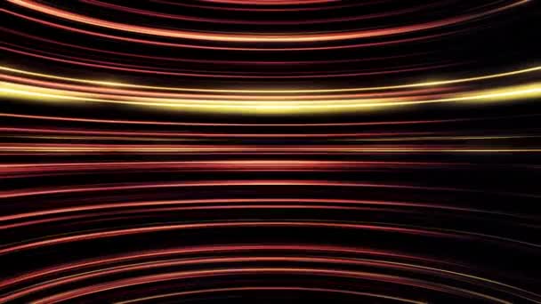 Oranje en gouden parallelle ronde lijnen bewegen eindeloos, naadloze loops. Mooie gloeiende arcuatus stralen van stralend licht. — Stockvideo