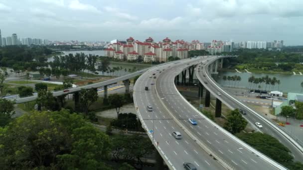 Singapore Aerial View on Highway. Shot. Cars on the highway aerial view — Stock Video