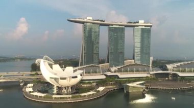 Marina Bay Sands Singapur hava görünümünü. Vurdu. Singapur şehir manzarası ile Marina Bay Sands, havadan görünümü