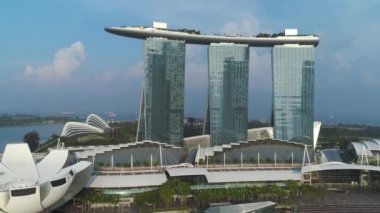 Marina Bay Sands Singapur hava görünümünü. Vurdu. Singapur şehir manzarası ile Marina Bay Sands, havadan görünümü