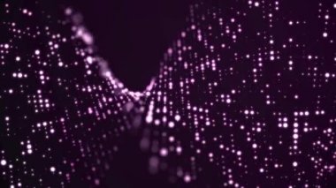 Parçacık animasyon arka plan hareketli. Işık noktalar mor zemin üzerine akan. Uzay kavramı