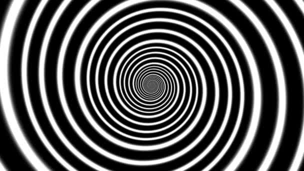 Абстрактный фон с бесконечной черно-белой спиралью, гипнотической спиралью, черно-белой гипнотической спиралью — стоковое видео