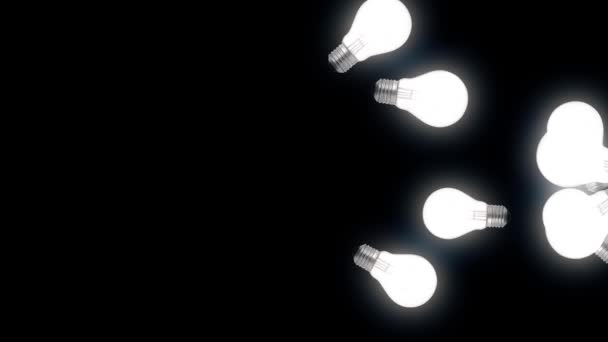 Fondo de animación de bombilla de luz. Bombillas sobre fondo negro — Vídeos de Stock