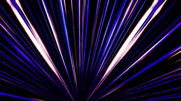 Beautiful straight ray shining from one point on black background. Abstract animation of straight blue and purple lines shimmering. — Stock Video