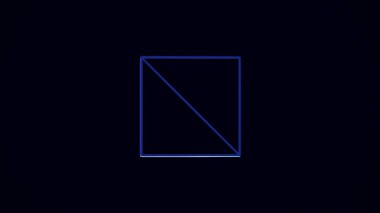 Soyut neon küp kenarları, düzensizce dönen distortings siyah arka plan üzerine şekiller. İplik, daha yakın ve uçan kaçıyor beyaz ve mavi birim geometrik şekil.