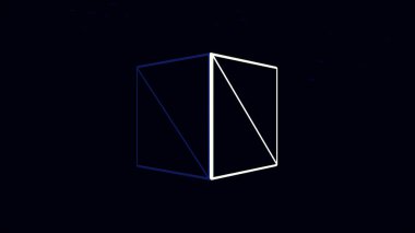 Mavi ve beyaz küp kenarları siyah arka plan üzerine dönen animasyonla. Birim illustraction düzensizce, sorunsuz döngü iplik küp.