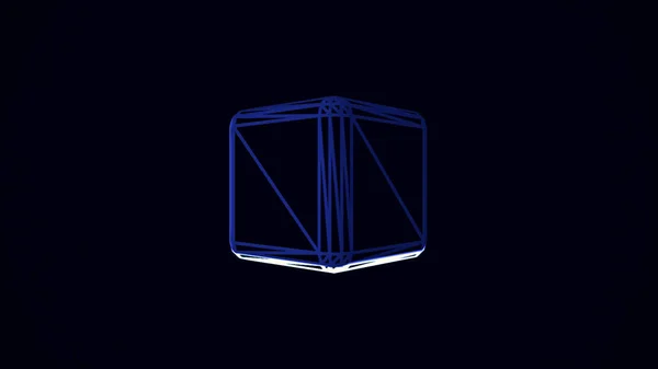 Animação com bordas de cubo azul e branco girando sobre fundo preto. Volume ilustração do cubo girando caoticamente, loop sem costura . — Fotografia de Stock