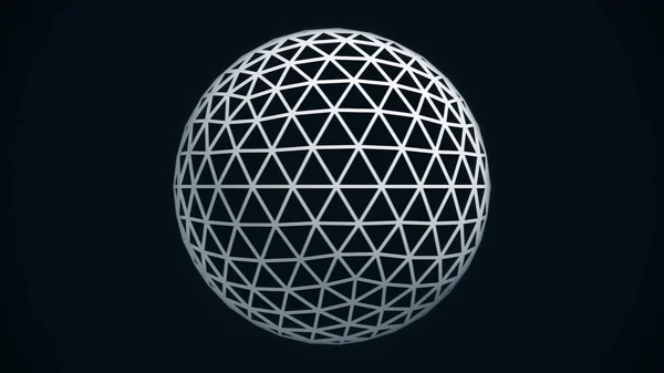 Esfera blanca abstracta giratoria animada construida con puntos brillantes, líneas cruzadas, bucle sin costuras. Bola abstracta, transparente girando sobre fondo negro con vuelo, pequeños puntos, monocromo . — Foto de Stock