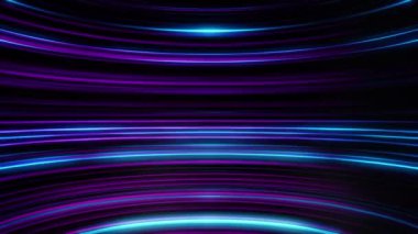 Animasyon renkli parıldayan ve siyah bir zemin üzerine kavisli mavi ve mor çizgiler. Arka plan.