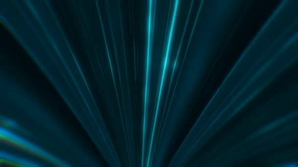 Animation of equal colorful turquoise neon rays motion in abstract neon tunnel on the dark background. Colorful abstraction. — Stock Video