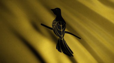 Fluttering golden flag with a mockingbird sitting on a small branch, seamless loop. Baelish house emblem, game of thrones concept. clipart