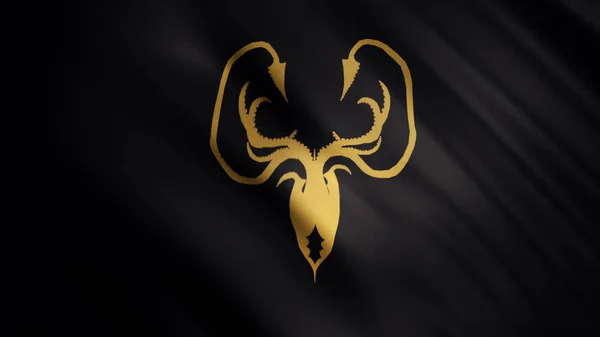 Vlajka se zlatým Kraken na černém pozadí, plynulá smyčka. Greyjoy, emblém, hra s trůny. — Stock fotografie