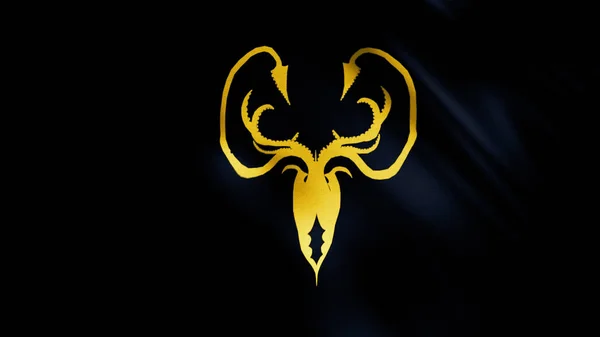 Bandera ondeante con un kraken dorado sobre fondo negro, lazo sin costuras. Greyjoy emblema de la casa, juego del concepto de tronos . — Foto de Stock