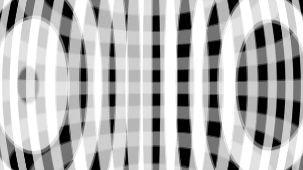 Animation hypnotique de cercles blancs scintillants et de larges lignes arquées sur fond noir, boucle transparente. Illusion optique monochrome avec motif géométrique . — Photo