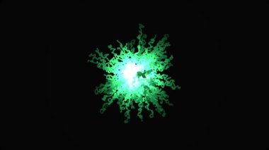 Yeşil Zigzag hatları Soyut animasyon, siyah bir arka planda merkezden hareket. Fütüristik soyutlama.