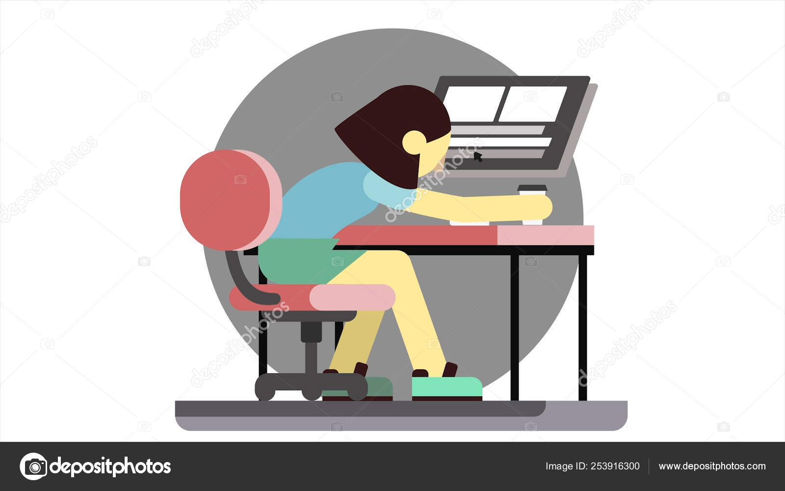 Cartoon Animation Of An Angry Woman Sitting At A Computer Slams