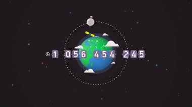 Uçan Ufo ile mesaj Earth dünyanın uzaydan arka planda, çizgi film animasyon için bir yer. Dünya gezegenine yakın uzayda bir yabancı ile bilinmeyen uçan araç.
