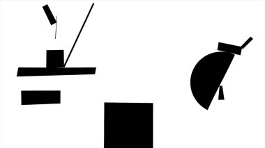 Suprematism geometric white shapes moving and falling down on black background, monochrome. Combination of different geometrical figures moving, abstract art concept. clipart