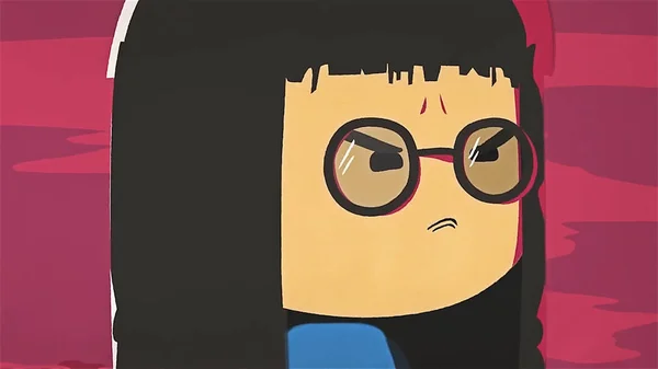 Cartoon cute girl portrait crying and whiping her tears by her hand. Asian stressed anime girl with glasses feeling sad and crying, negative emotions concept.