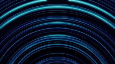 Soyut dairesel neon satırları. Animasyon. Siyah arka plan üzerinde nabız gibi atan neon yarım daire biçimli çizgiler. Arka plan dalga pulsasyonu dairesel ışık hatlarının