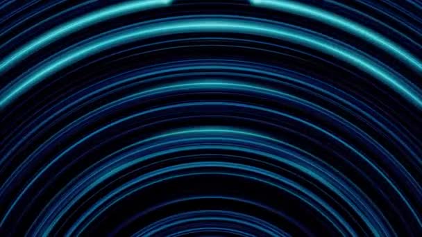 Linhas circulares abstratas de néon. Animação. Pulsando linhas semicirculares de néon no fundo preto. Fundo abstrato de linhas de luz circulares em pulsações de onda — Vídeo de Stock