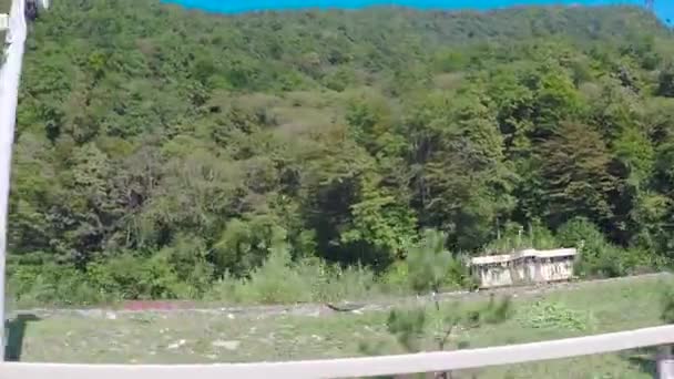 Camino de asfalto en el día soleado de verano. Escena. Vista desde el coche en la carretera en un día soleado — Vídeos de Stock