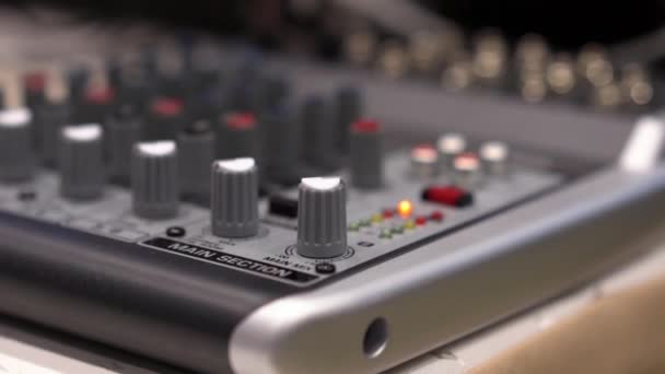 Close-up of mixing console. Stock. Close up multi color buttons of sound mixer console, shallow depth of field DOF — Stock Video