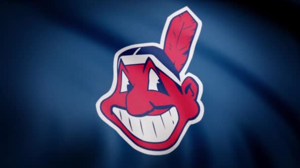 Flagge der Cleveland Indians, Logo des amerikanischen Profi-Baseballteams, nahtlose Schlaufe. redaktionelle Animation — Stockvideo