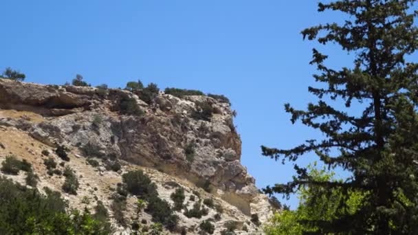 Montagna rocciosa. Rocky scogliera sullo sfondo del cielo blu. Sfondo della natura — Video Stock