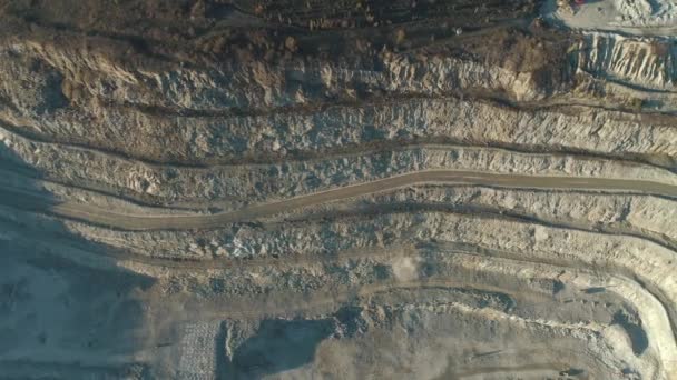 Aerial vief of the roads in a quarry. Shot. Mine and quarry equipment. — Stock Video