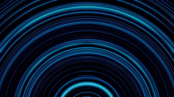 Lignes néons circulaires abstraites. Animation. Lignes néon semi-circulaires pulsant sur fond noir. Fond abstrait des lignes de lumière circulaires dans les pulsations d'ondes — Photo