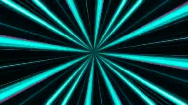 Turkuaz, beyaz ve mor neon eşit ışınları hareketli soyut animasyon. Neon ışık.