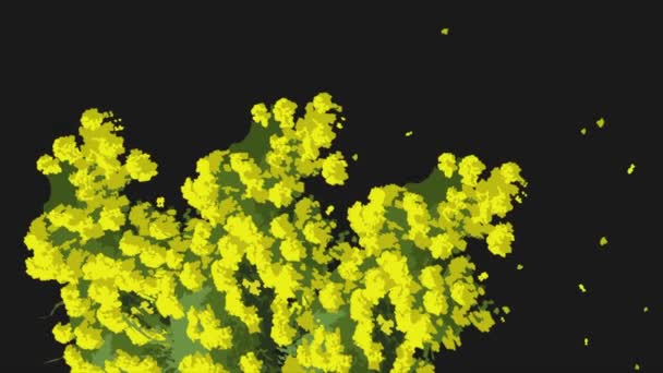 Abstrakte Animation eines bemalten gelben Baumes mit fallenden Blättern auf schwarzem Hintergrund. Herbstlaub. — Stockvideo