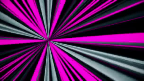 Abstraktní animace rotujícího fialové, bílé a šedé neon rovné paprsky. Futuristické neon paprsky.