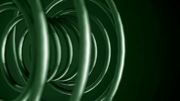緑の背景にクローム スパイラルの回転の抽象的なアニメーション。クロムの形状. — ストック動画