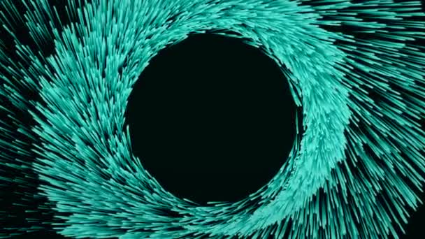 Abstract animation of colorful tunnel with blue growing particles moving in a spiral on a black background. Colorful animation. — Stock Video