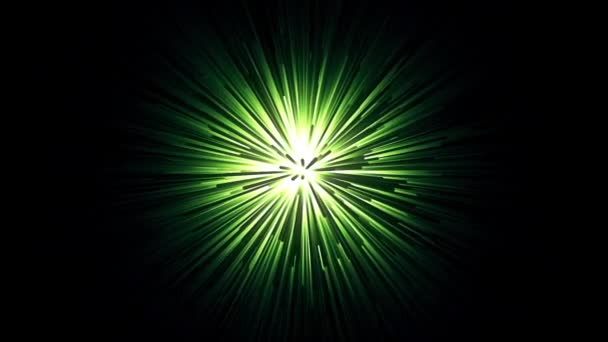 Abstracte animatie van kleurrijke tunnel met groen licht strepen op een zwarte achtergrond. Abstracte beweging achtergrond. — Stockvideo