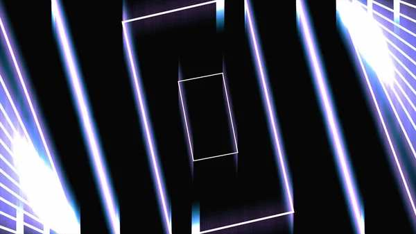 Abstrakter Rahmentunnel mit Linien und Rechtecken auf schwarzem Hintergrund, nahtlose Schleife. Animation. hypnotisch bewegte Linien und Streifen Animation, Techno Hintergrund. — Stockfoto