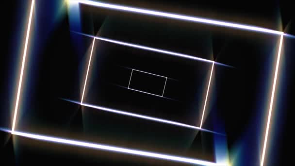 Túnel quadro abstrato com linhas e retângulos sobre fundo preto, loop sem costura. Animação. Movendo hipnoticamente linhas e listras animação, fundo techno . — Vídeo de Stock